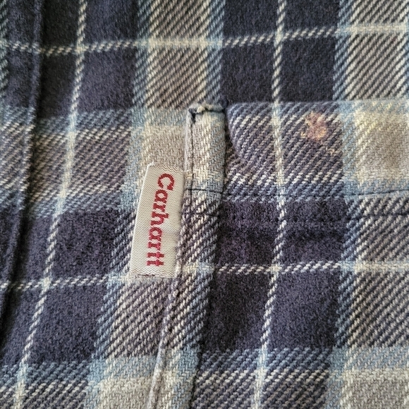 Carhartt Men's Button-Up Flannel Work Casual Shirt Size M Blue/Gray 100% Cotton - Picture 4 of 10